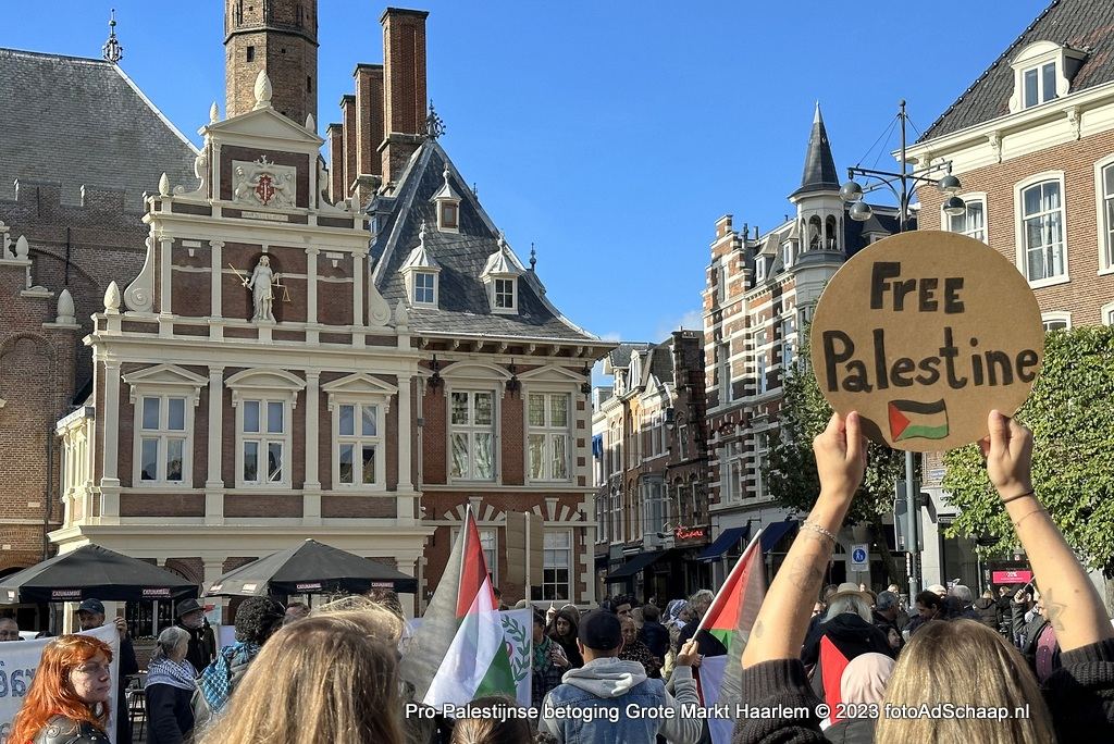 Pro-Palestijnse betoging op de Grote Markt in Haarlem.
