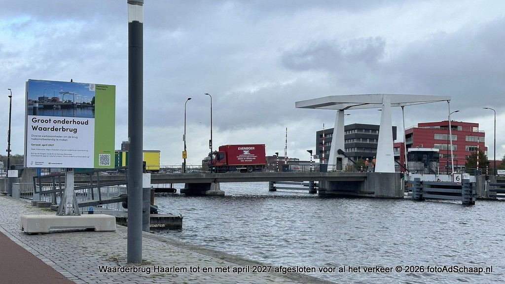 Waarderbrug Haarlem tot en met april 2027 afgesloten voor al het verkeer.