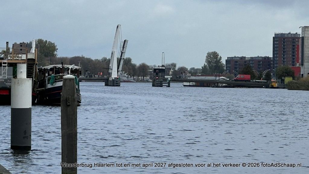 Waarderbrug Haarlem tot en met april 2027 afgesloten voor al het verkeer. Waarderbrug Haarlem tot en met april 2027 afgesloten voor al het verkeer.