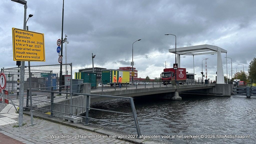 Waarderbrug Haarlem tot en met april 2027 afgesloten voor al het verkeer. Waarderbrug Haarlem tot en met april 2027 afgesloten voor al het verkeer.